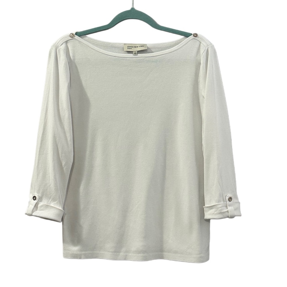 Jones New York Sport White 3/4 Sleeve Boat Neck Top Button Sleeve XL